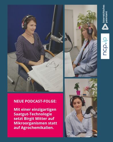 3 bilder mit je einer Frau beim Podcast